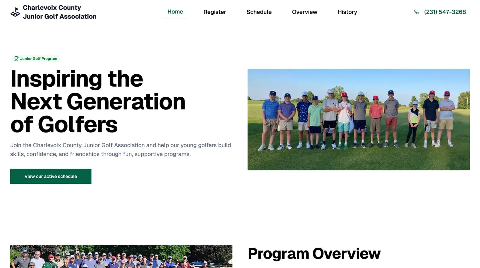 Charlevoix Junior Golf website interface